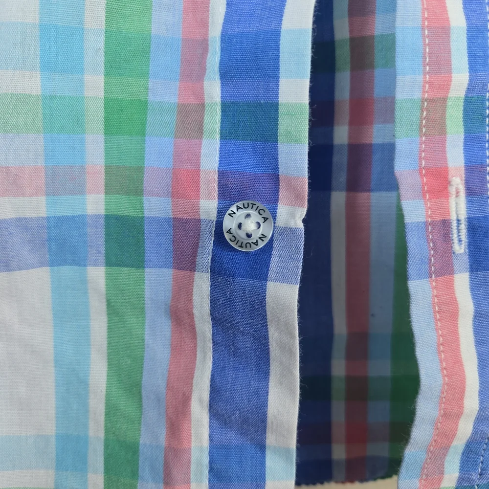 Nautica Boys Blue Green Plaid Short Sleeve‎ Button Down Preppy Shirt 5/M Easter